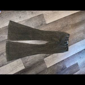 Green flare leg pants